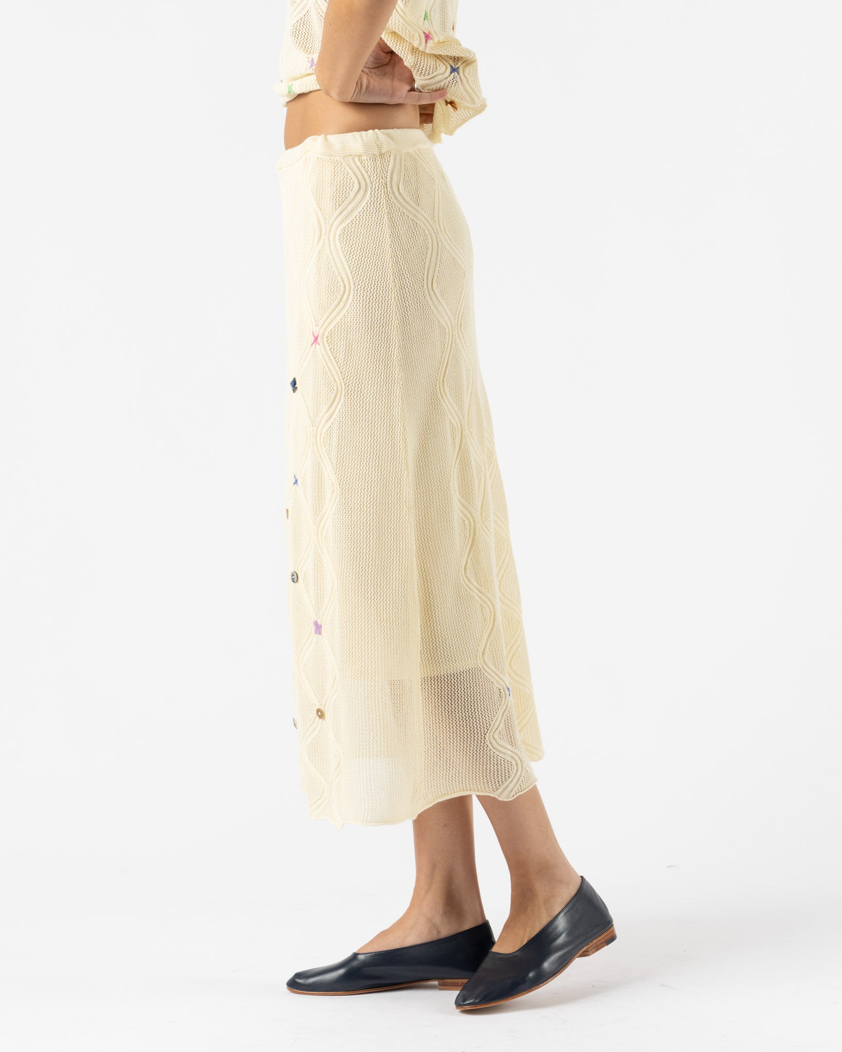 YanYan Lattice Midi Skirt with Lining in Ivory