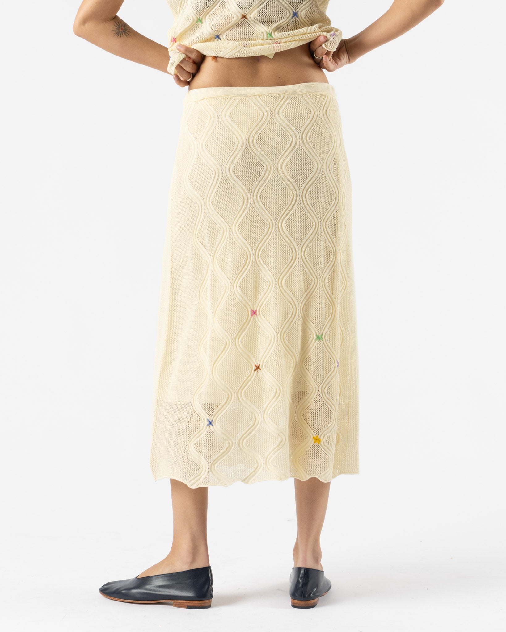 YanYan Lattice Midi Skirt with Lining in Ivory