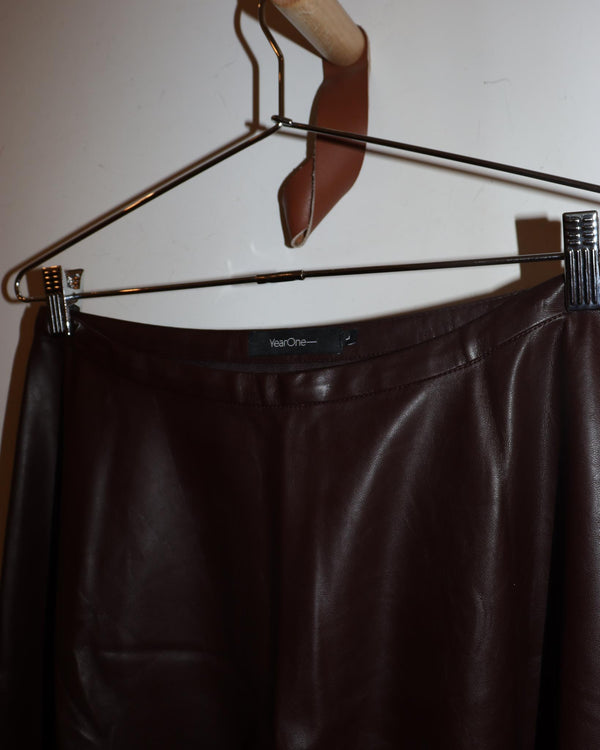 Pre-owned: Year One Vegan Leather Skirt in Brown