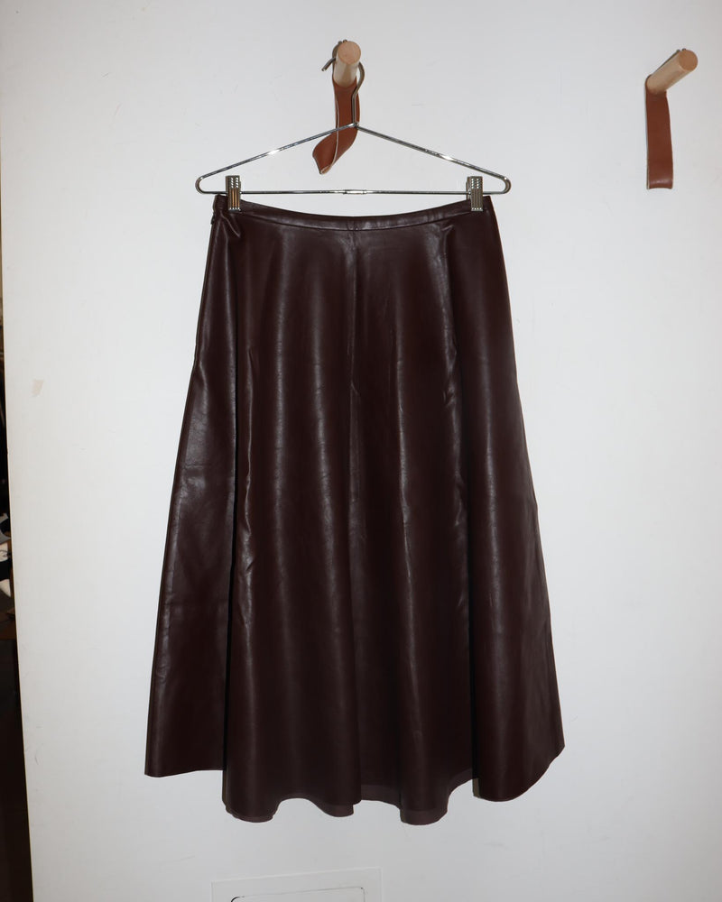 Pre-owned: Year One Vegan Leather Skirt in Brown