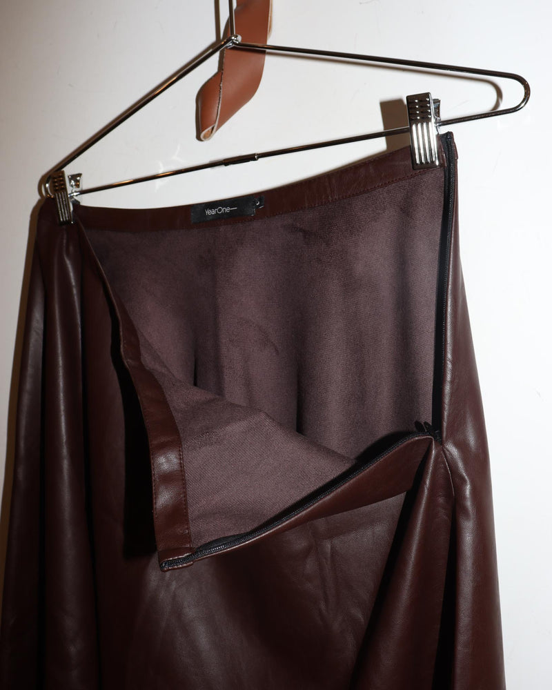 Pre-owned: Year One Vegan Leather Skirt in Brown