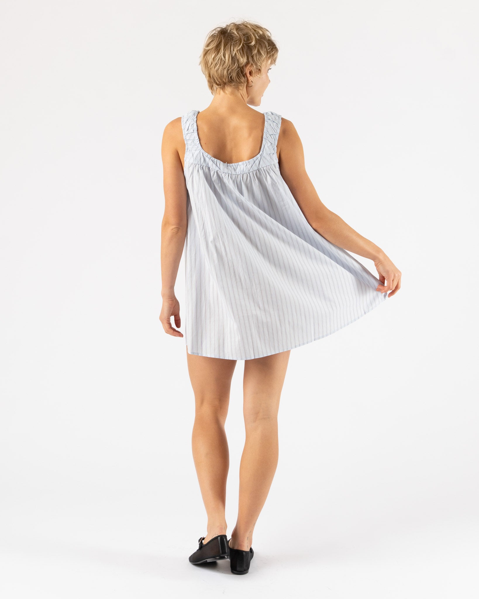 Deiji Studios Yoke Mini Dress in Mineral Stripe