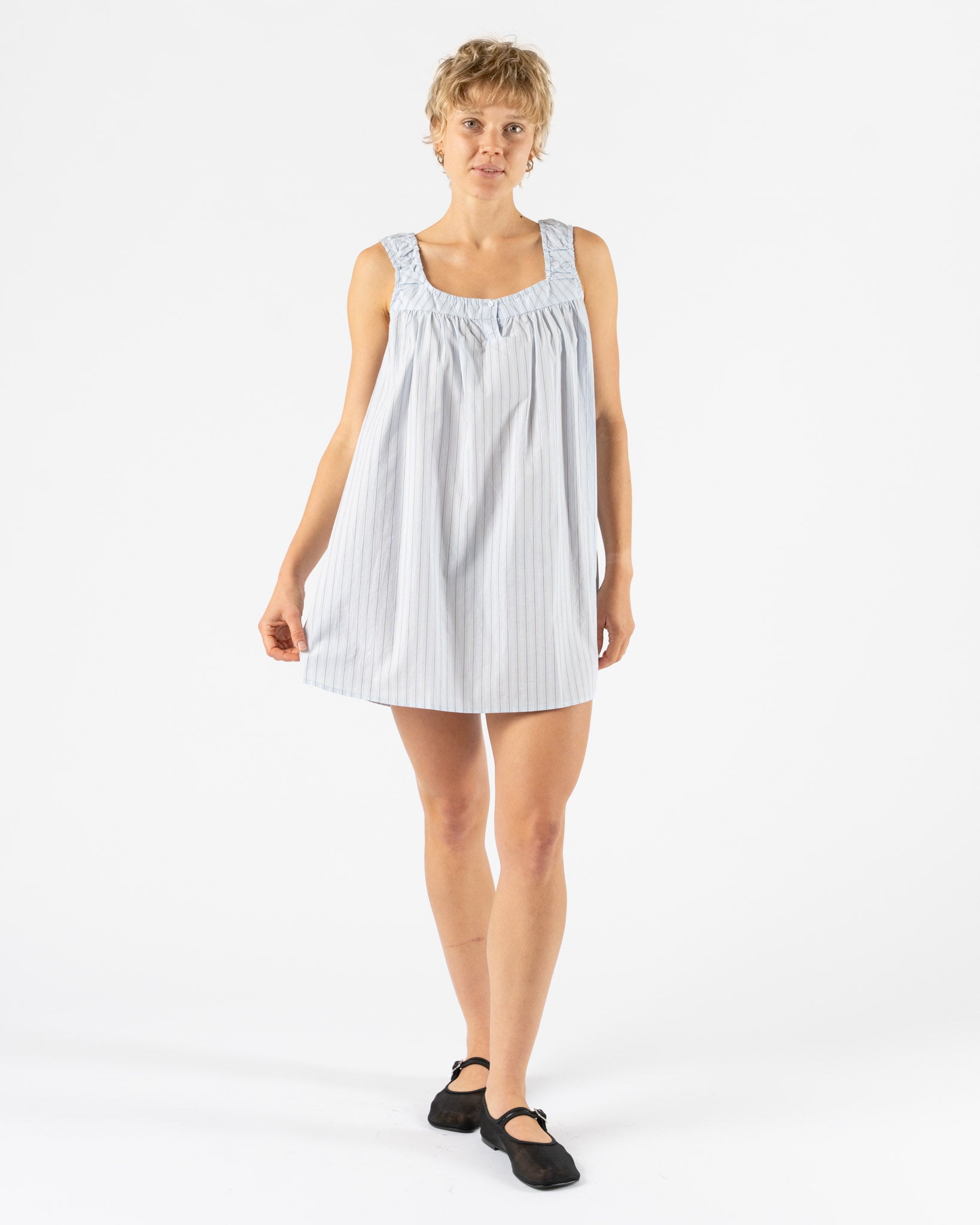 Deiji Studios Yoke Mini Dress in Mineral Stripe