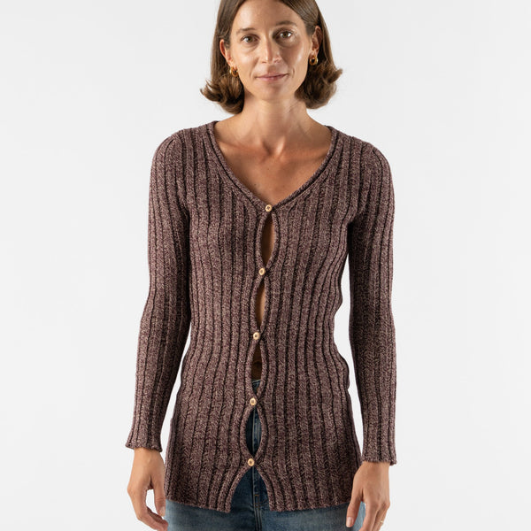 Baserange Loulou Cardigan in Burgundy Melange Curated at Jake