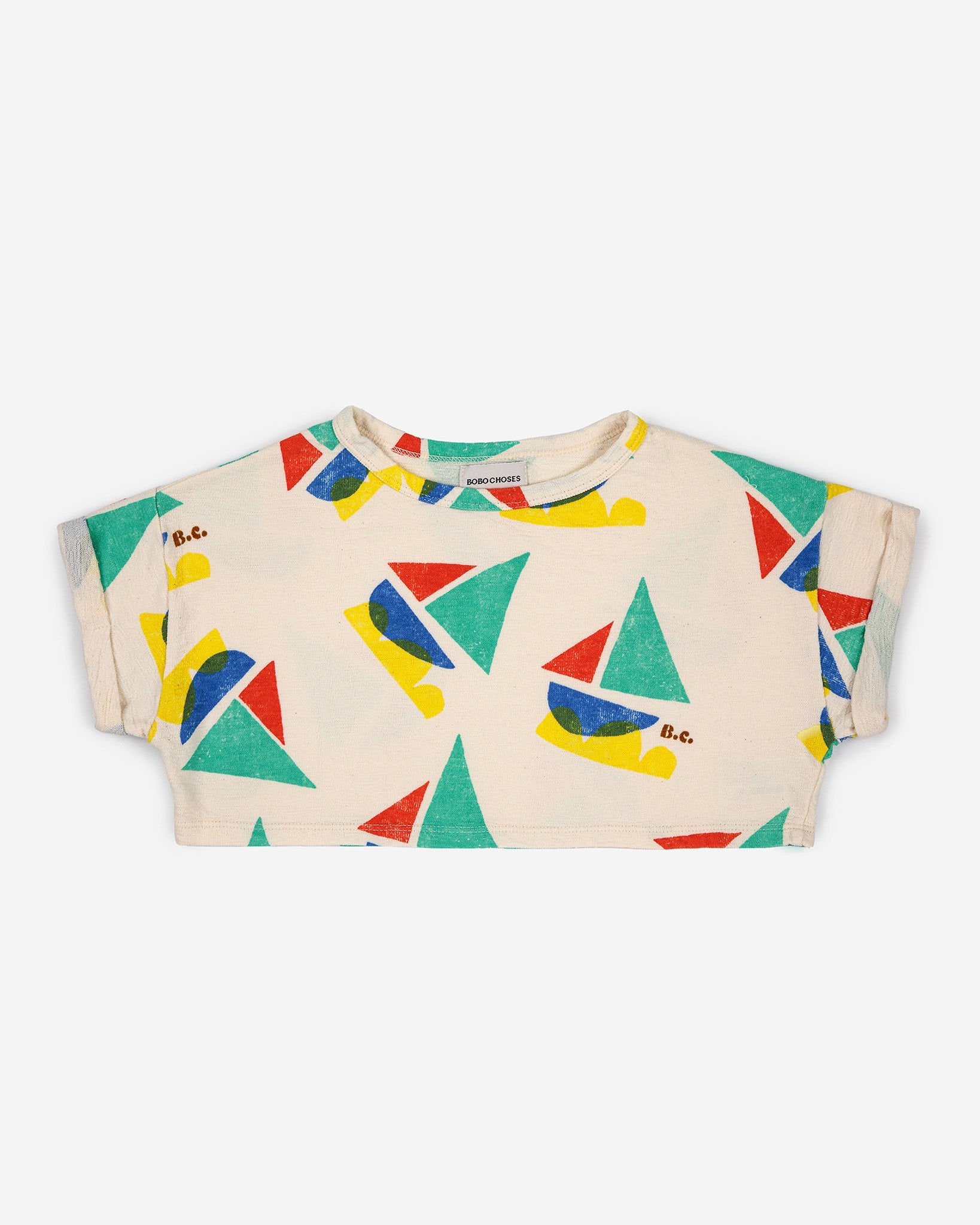 Bobo Choses Kids Multicolor Sail Boat All Over Cropped Sweatshirt
