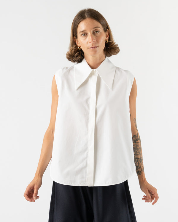 Jil-Sander-Sleeveless-Poplin Shirt-with-Bonded-Exaggerated-Collar-in-White-Santa-Barbara-Boutique-Jake-and-Jones-Sustainable-Fashion