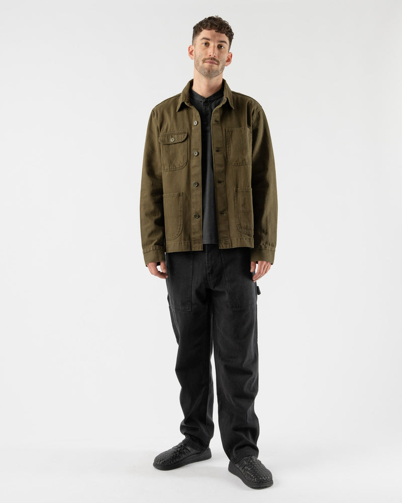 Alex-Mill-Recycled-Denim-Garment-Dyed-Work-Jacket-in-Military-Olive-Santa-Barbara-Boutique-Jake-and-Jones-Sustainable-Fashion