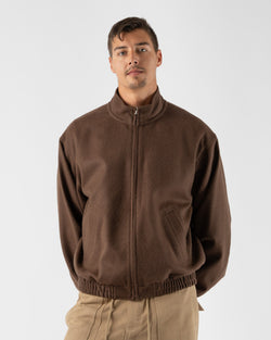 Auralee Baby Camel Flannel Zip Blouson in Dark Brown Curated at