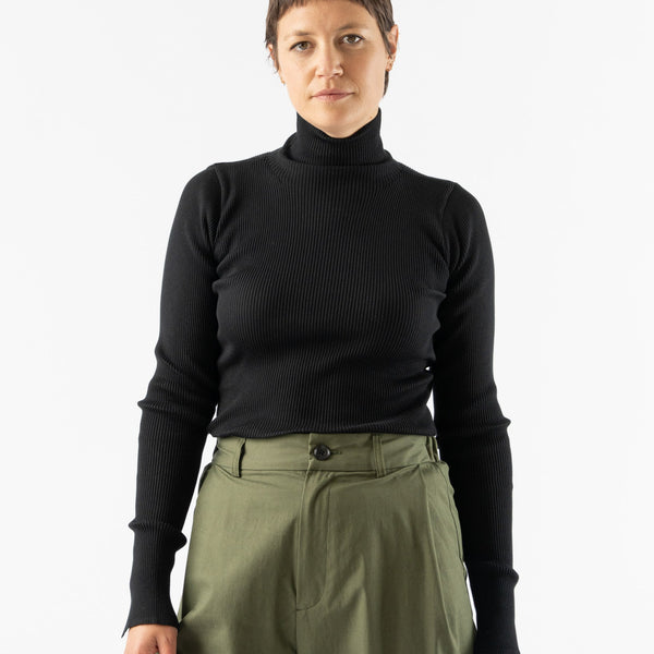 Auralee Giza High Gauge Rib Knit Turtleneck in Black Curated at 