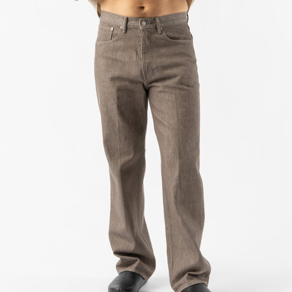 Auralee Hard Twist Denim Five Pocket Pants in Mocha Brown