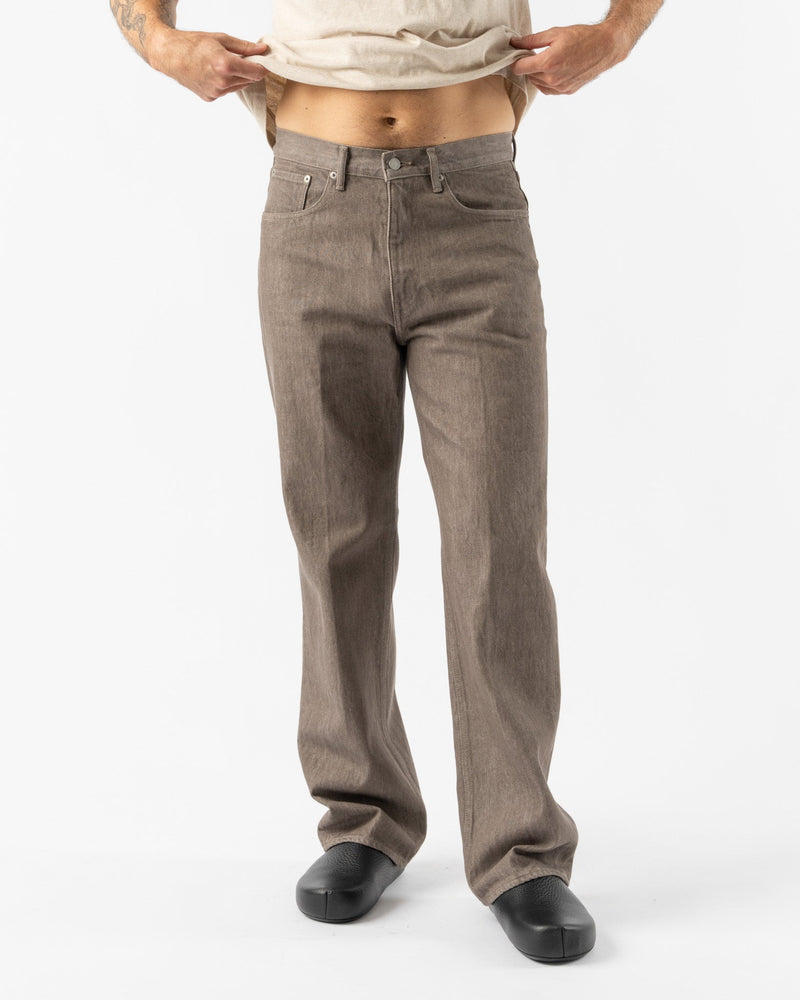 Auralee-Hard-Twist-Denim-Five-Pocket-Pants-in-Mocha-Brown-Santa-Barbara-Boutique-Jake-and-Jones-Sustainable-Fashion