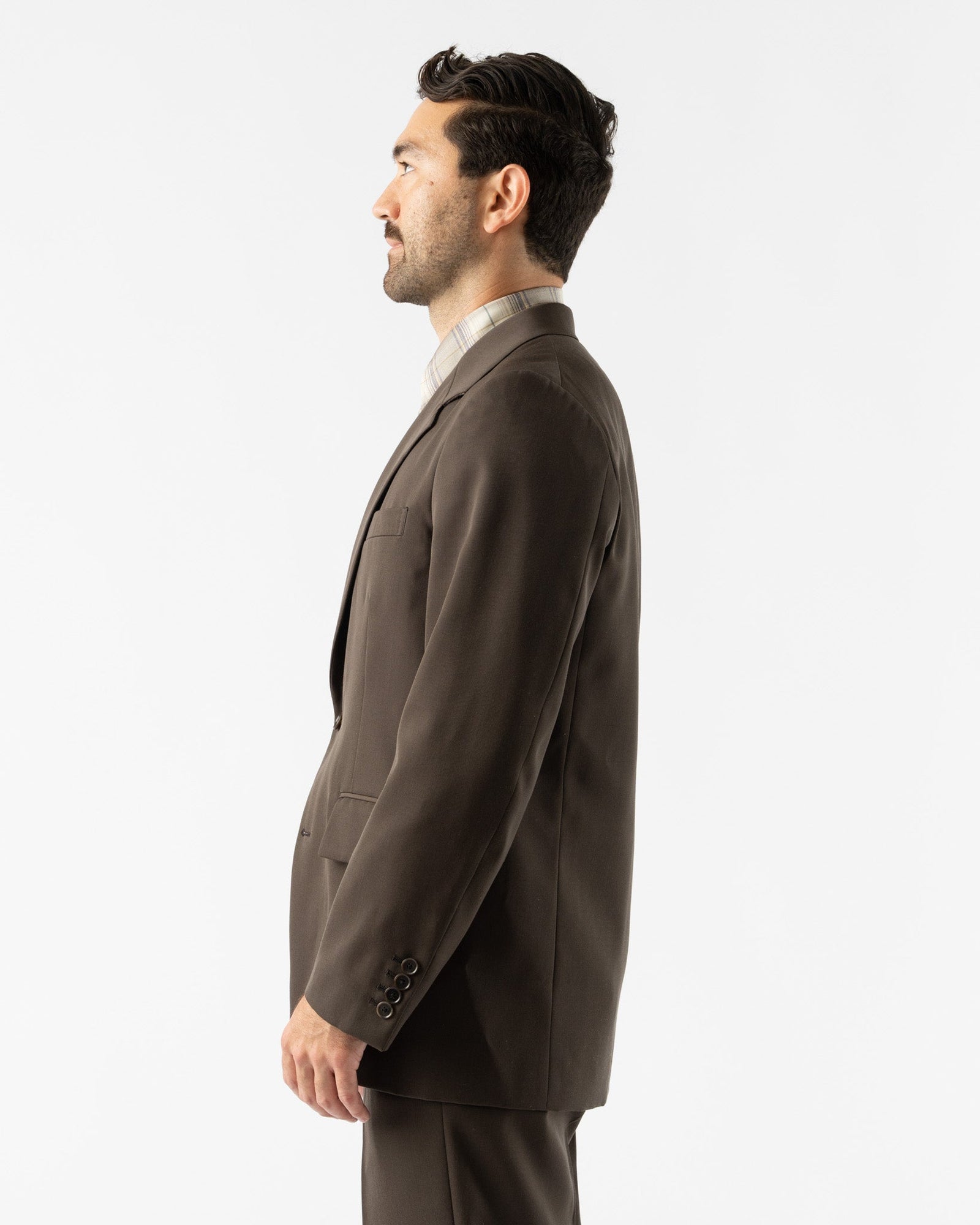 Auralee Light Wool Max Gabardine Jacket in Dark Brown Curated at Jake and  Jones