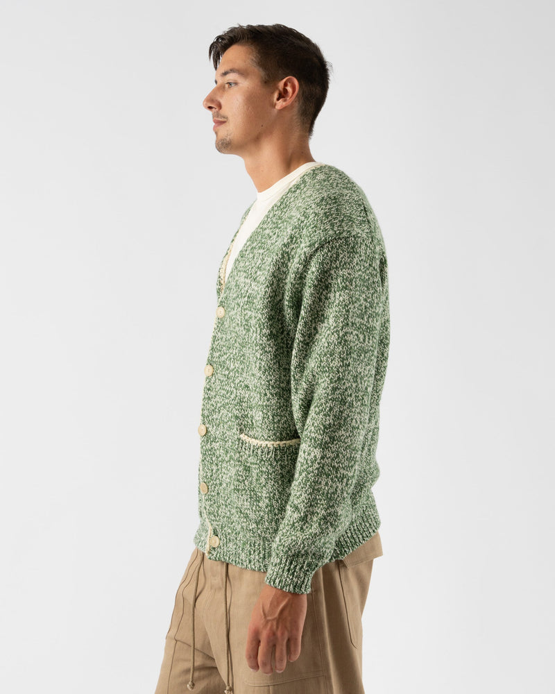 Auralee Silk Wool Camel Mix Knit Cardigan in Mix Green Curated at