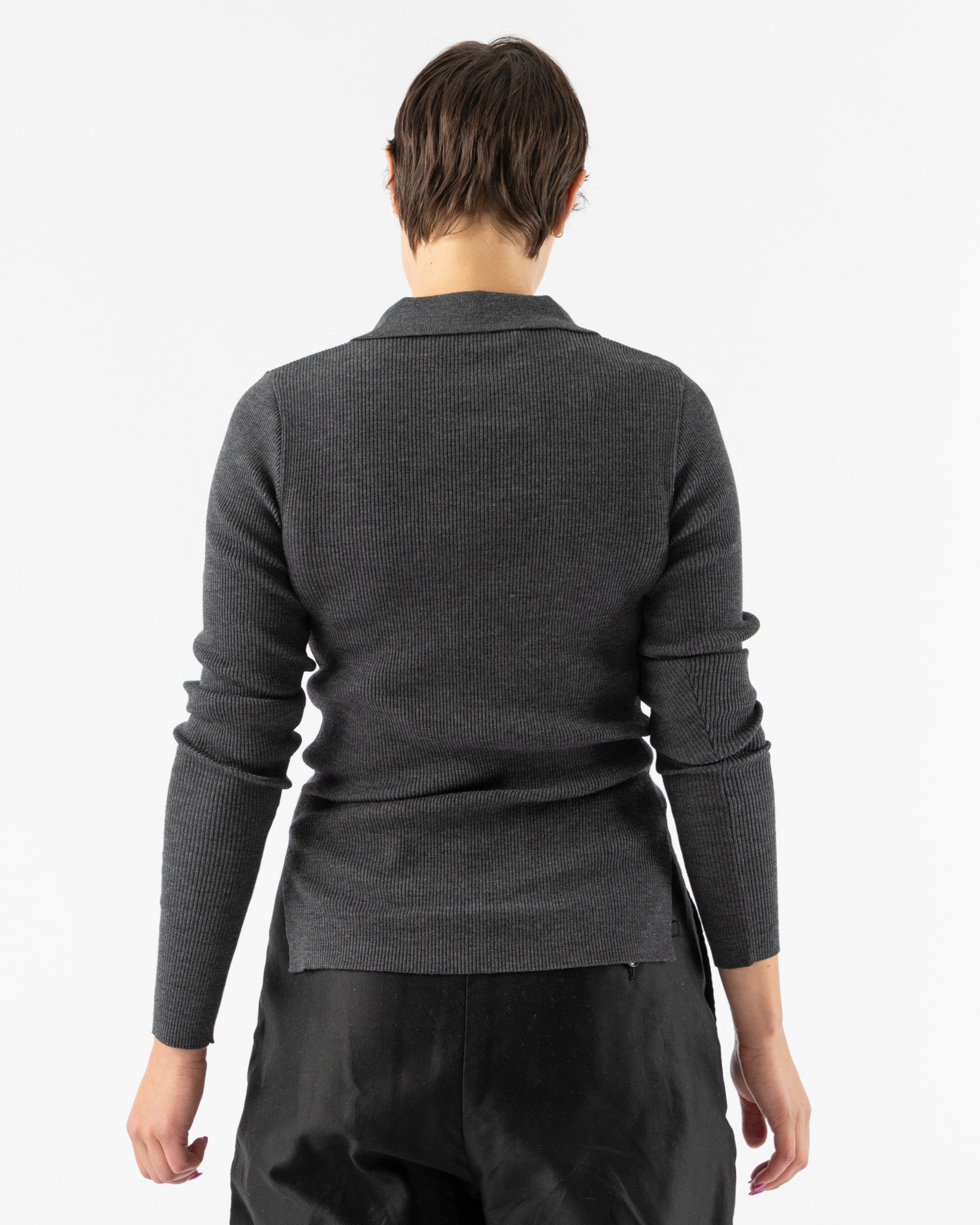 Auralee-Super-Fine-Wool-High-Gauge-Rib-Knit-Polo-in-Top-Charcoal-Santa-Barbara-Boutique-Jake-and-Jones-Sustainable-Fashion