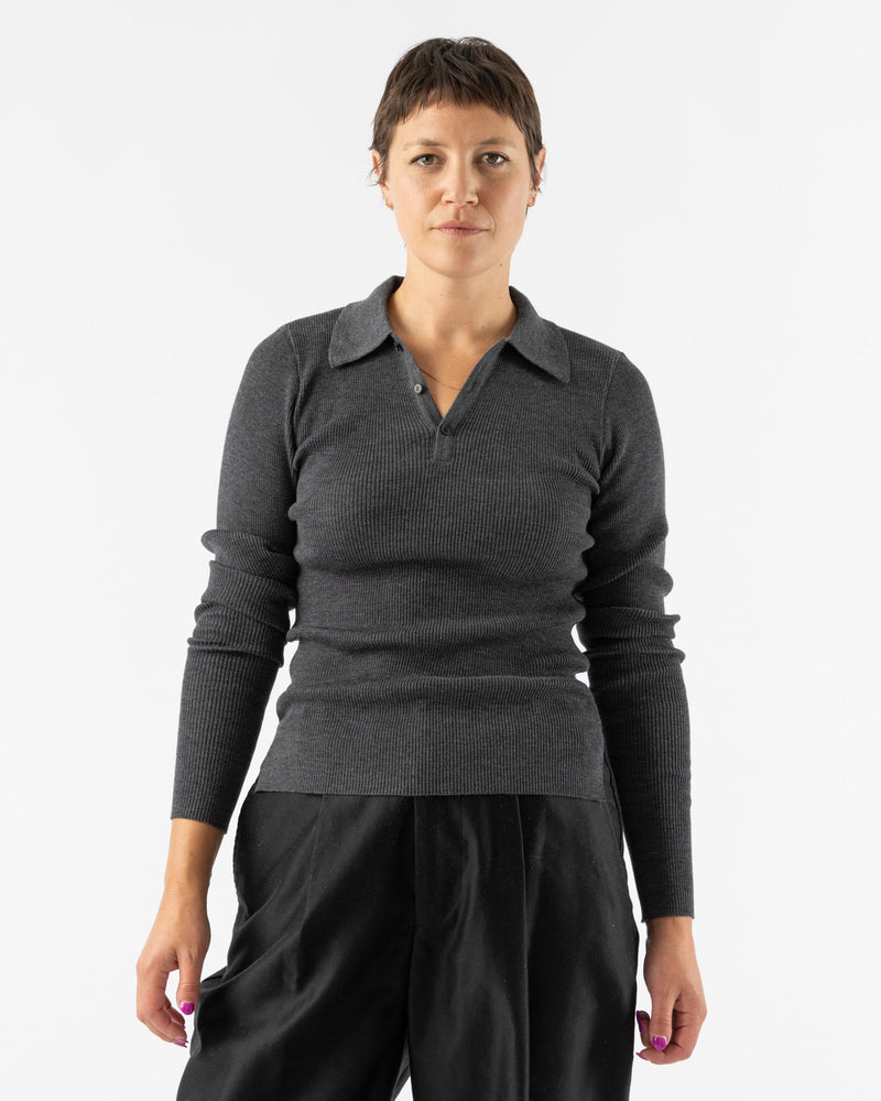 Auralee-Super-Fine-Wool-High-Gauge-Rib-Knit-Polo-in-Top-Charcoal-Santa-Barbara-Boutique-Jake-and-Jones-Sustainable-Fashion