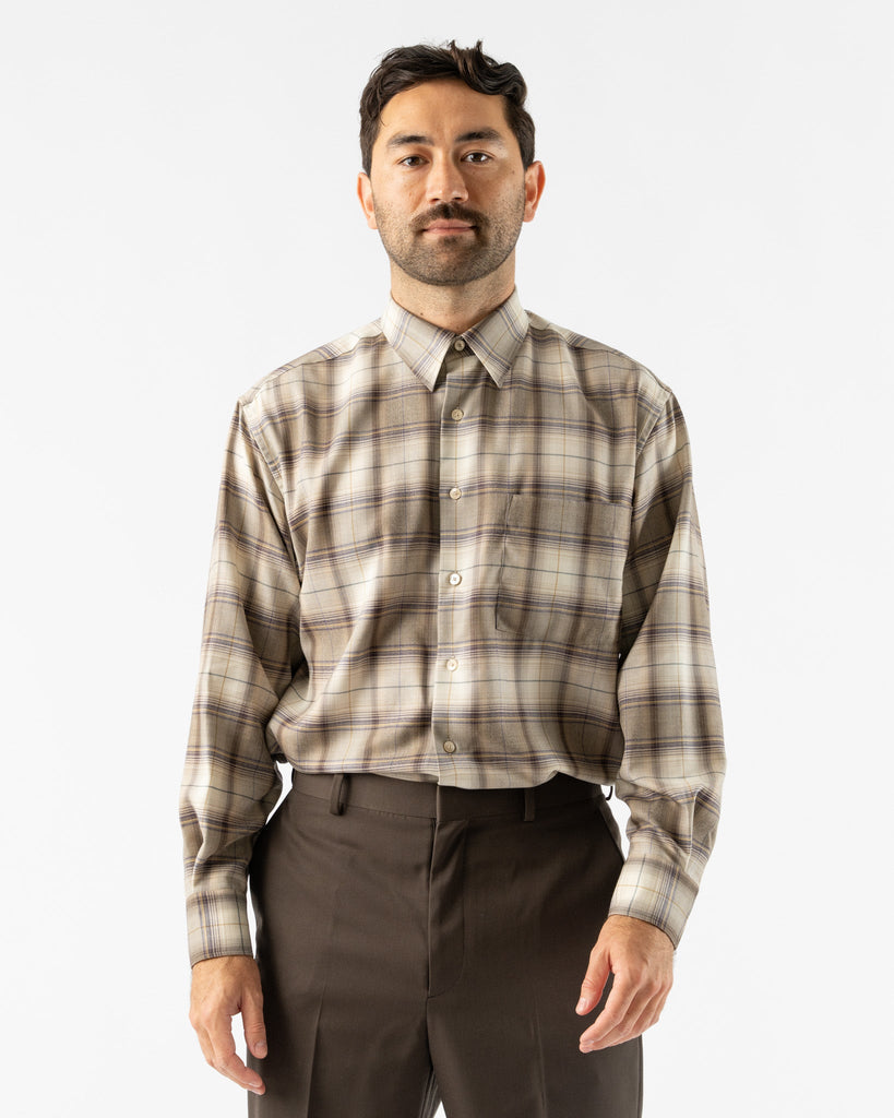 Auralee Super Light Wool Shirt in Light Brown Check