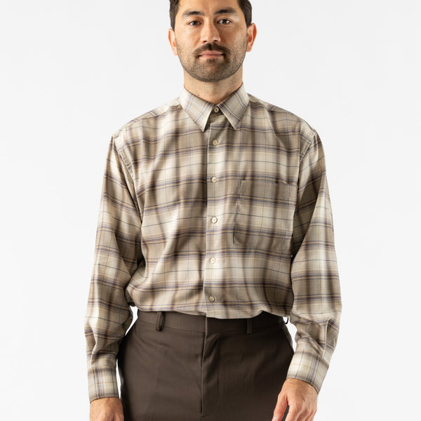 Auralee Super Light Wool Shirt in Light Brown Check Curated at 