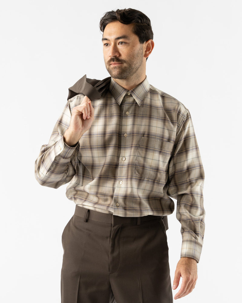 Auralee Super Light Wool Shirt in Light Brown Check Curated at ...