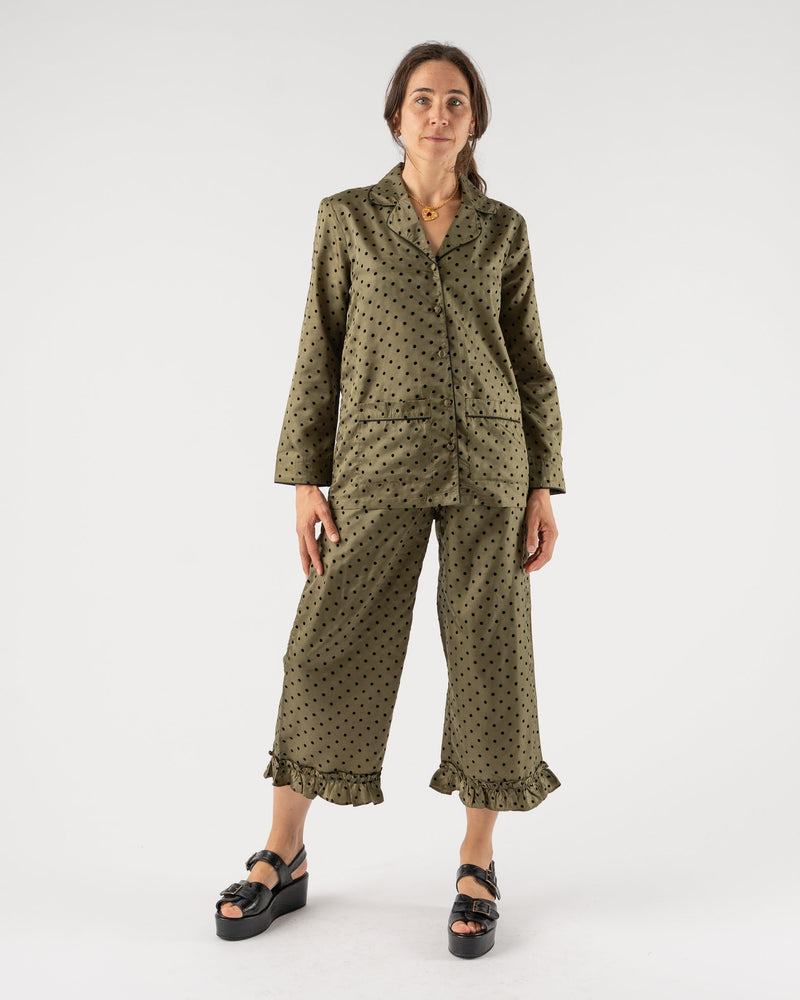 Batsheva Pajama Set in Olive Green Polka Dot