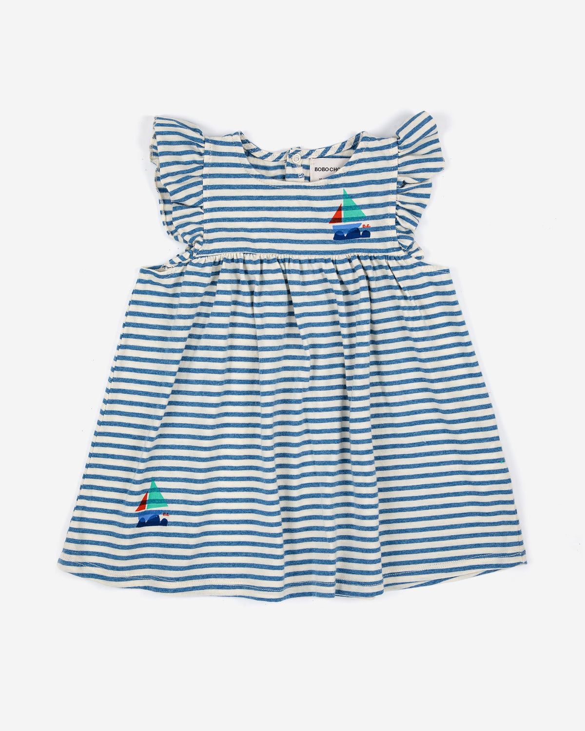 Bobo Choses Baby Blue Stripes Ruffle Dress Curated at Jake and Jones