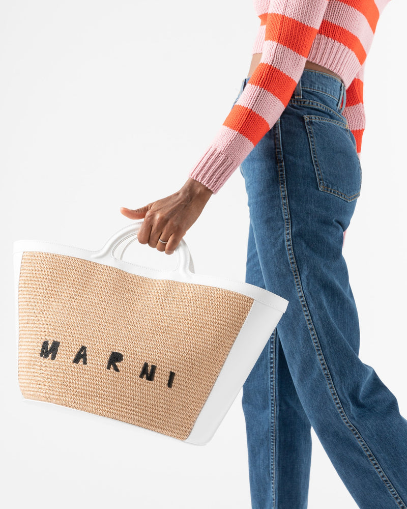 Marni Tropicalia Large Bag in White Leather and Raffia Curated at