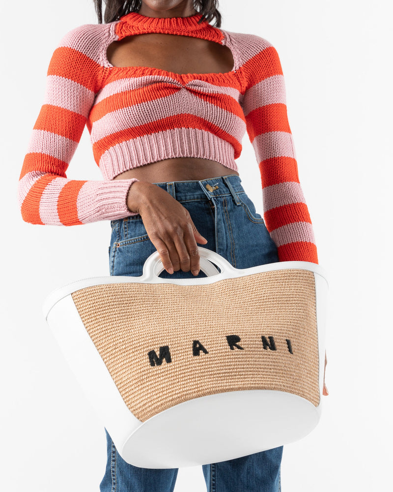 Marni Tropicalia Large Bag in White Leather and Raffia Curated at