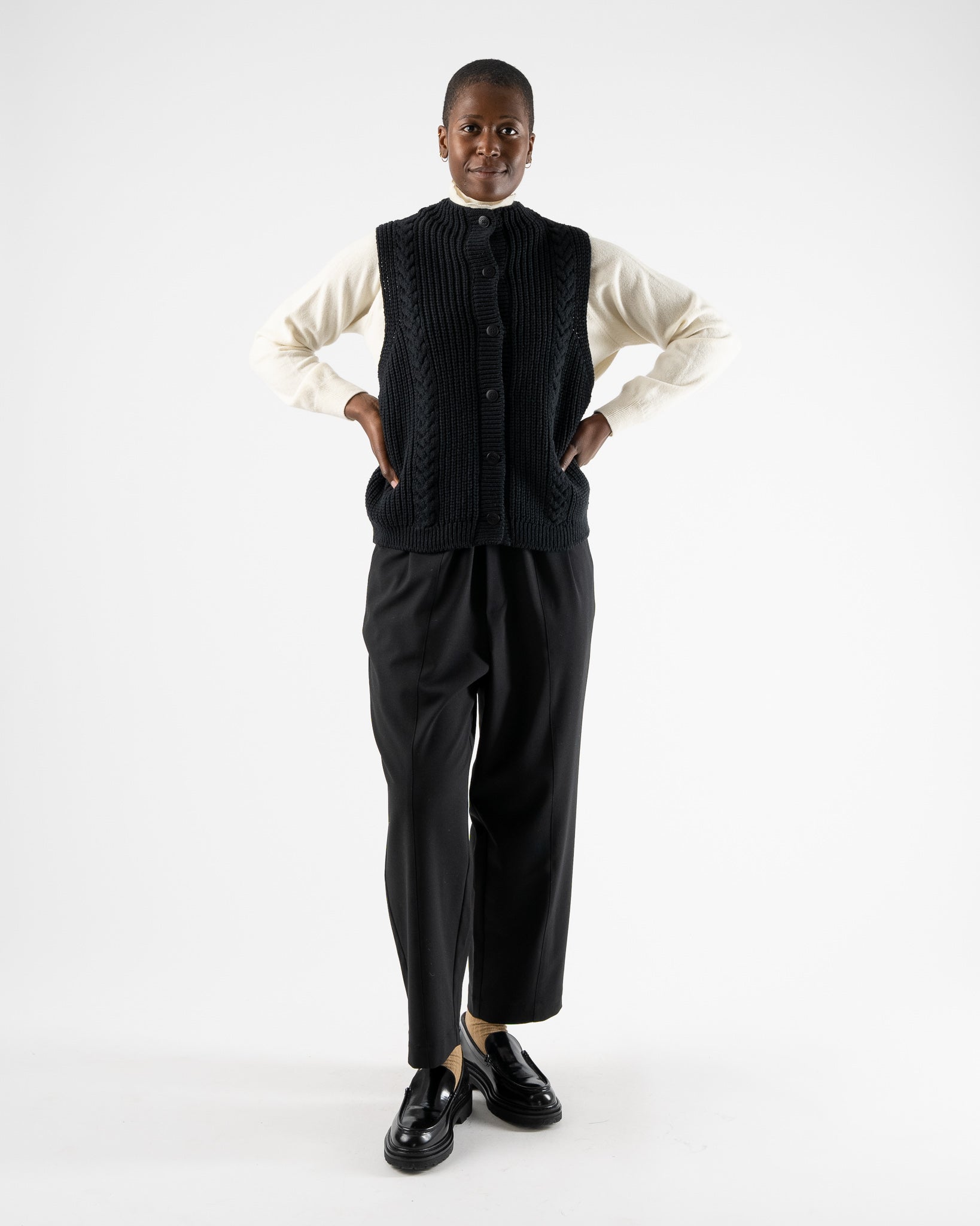 Cordera Cable-Knit Waistcoat in Black