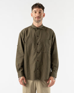 FrizmWORKS-Stripe-Linen-Napoli-Shirt-in-Olive-Santa-Barbara-Boutique-Jake-and-Jones-Sustainable-Fashion