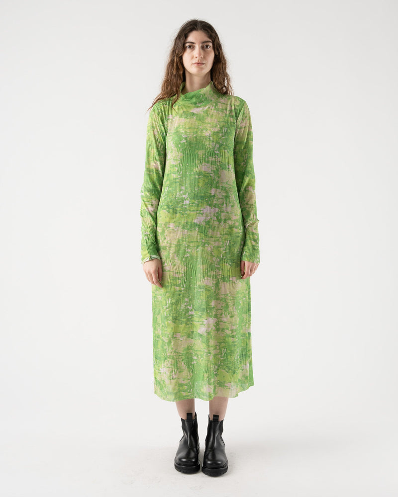 henrik-vibskov-long-mesh-plisse-dress-in-green-ridle-ps23-jake-and-jones-a-santa-barbara-boutique