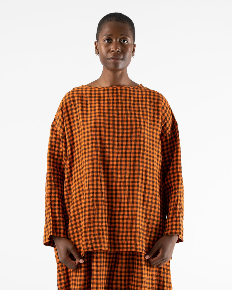 Ichi-Antiquités-Linen-Gingham-Pullover-in-Orange-x-Brown-FW22-jake-and-jones-santa-barbara-boutique-curated-slow-fashion