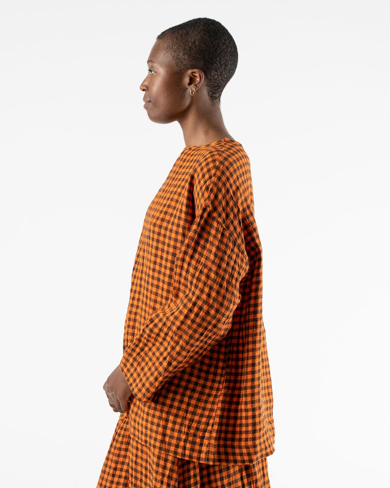 Ichi-Antiquités-Linen-Gingham-Pullover-in-Orange-x-Brown-FW22-jake-and-jones-santa-barbara-boutique-curated-slow-fashion