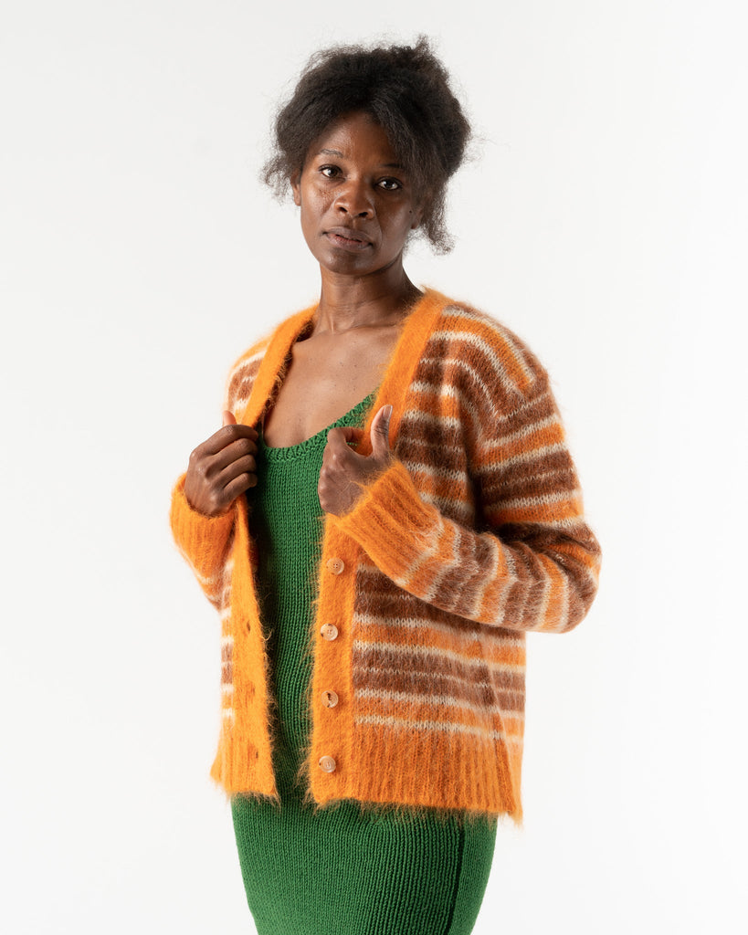Marni Stripe Mohair and Wool Cardigan in Clay Curated at Jake and