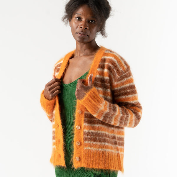 Marni Stripe Mohair and Wool Cardigan in Clay Curated at Jake and