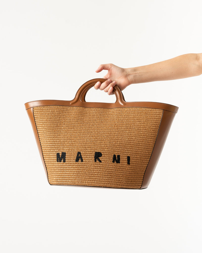 Marni Tropicalia Large Bag in Brown Leather and Raffia Curated at