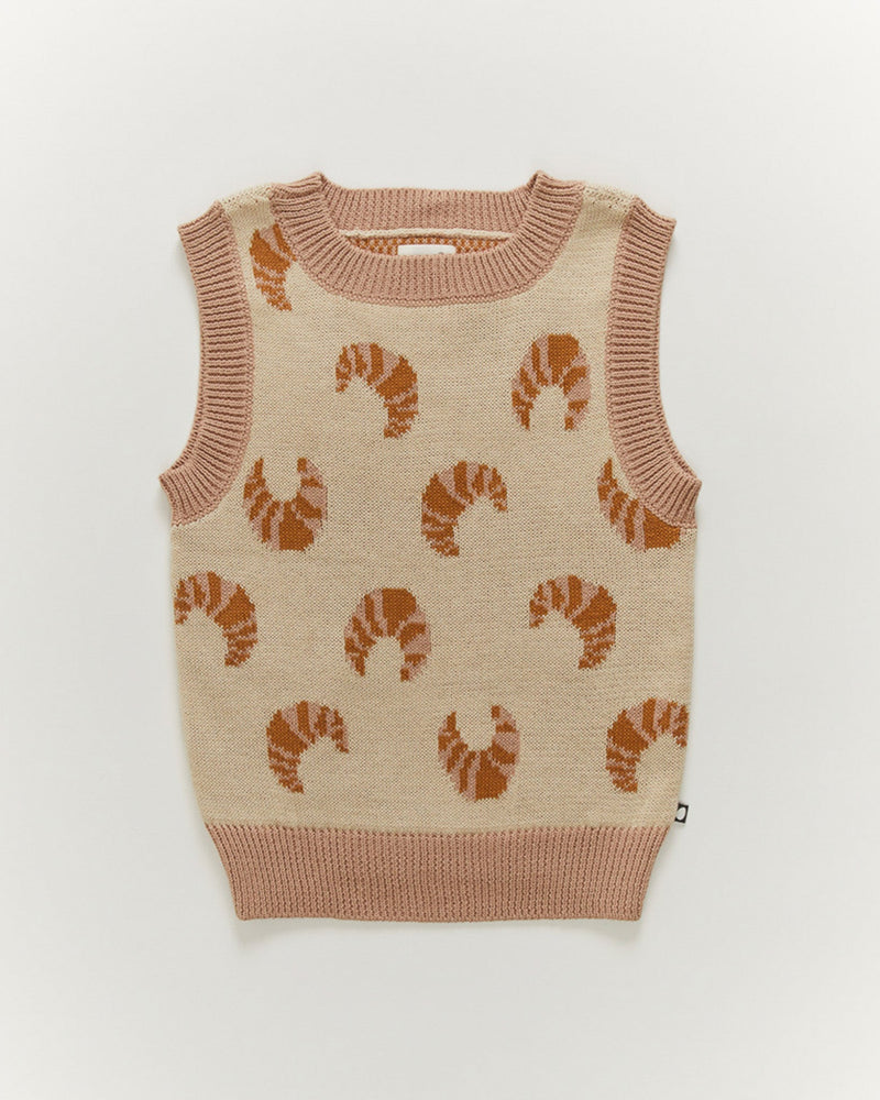 Oeuf Knit Motif Vest in Eggshell and Croissant