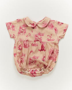 Oeuf Short Sleeve Romper Silver Peony and Toile De Jouy