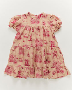 Oeuf Tiered Dress in Silver Peony and Toile De Jouy