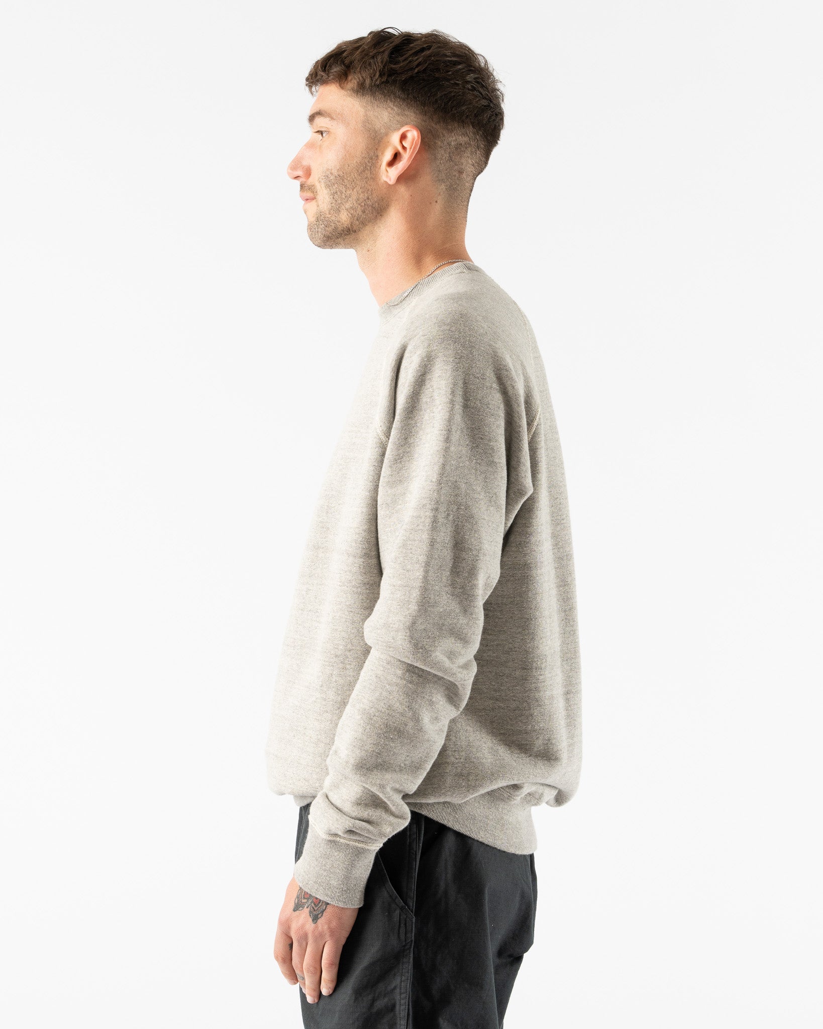 orSlow Loop Wheel Crew Neck Sweat Shirt in Heather Grey
