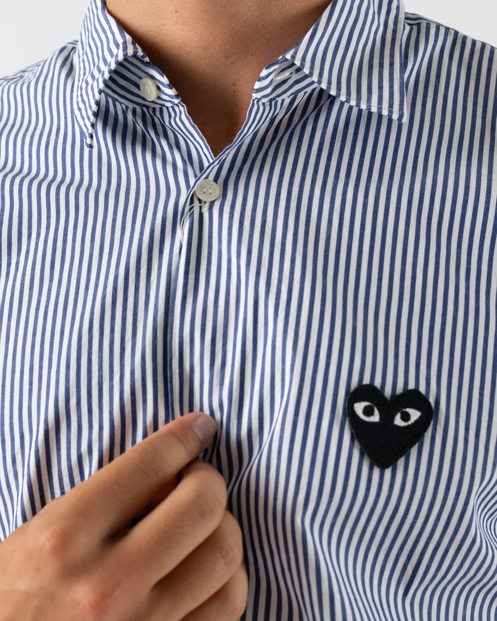 Play-COMME-des-GARÇONS-Striped-Long-Sleeve-Shirt-in-Blue-Santa-Barbara-Boutique-Jake-and-Jones-Sustainable-Fashion