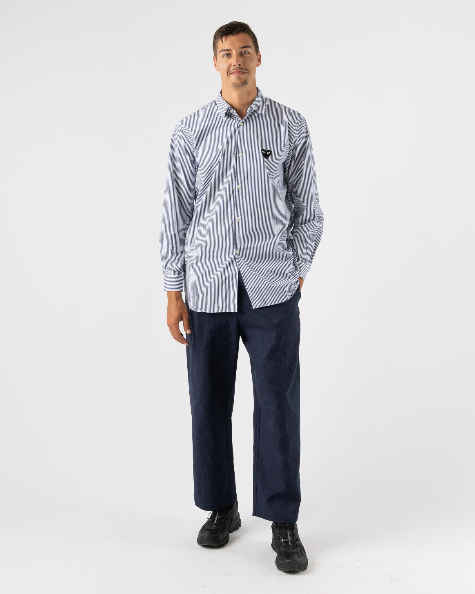 PLAY COMME des GARÇONS Striped Long Sleeve Shirt in Blue Curated