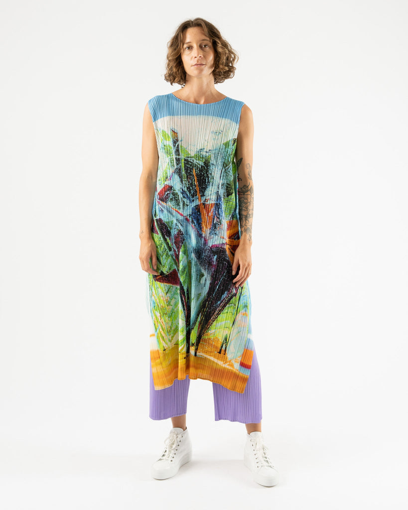 Pleats Please by Issey Miyake Tropical Winter Dress in Blue