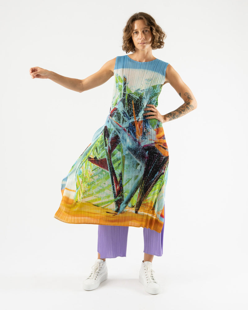 Pleats Please by Issey Miyake Tropical Winter Dress in Blue Curated at Jake and Jones 5