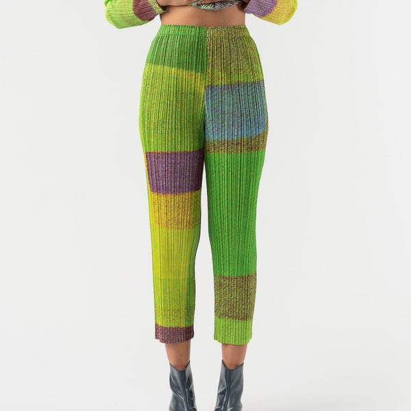 Pleats Please Issey Miyake Mixing Pant in Green. Curated at Jake