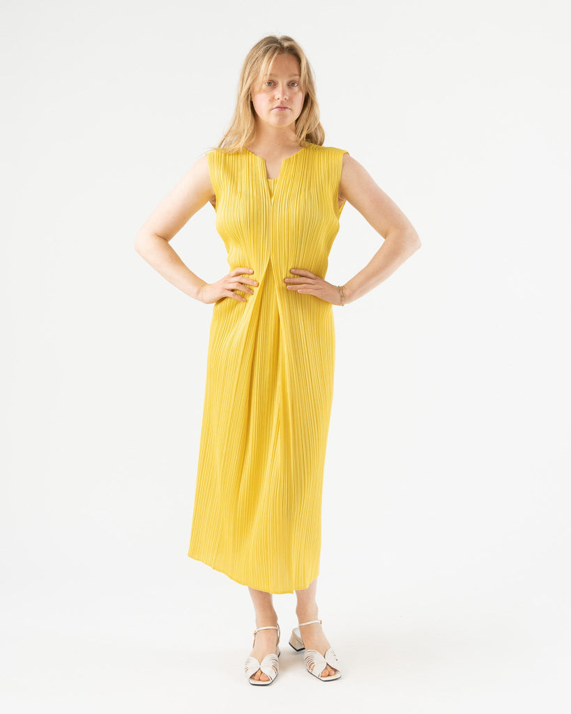 Pleats Please Issey Miyake Monthly Colors April Dress in Light Yellow