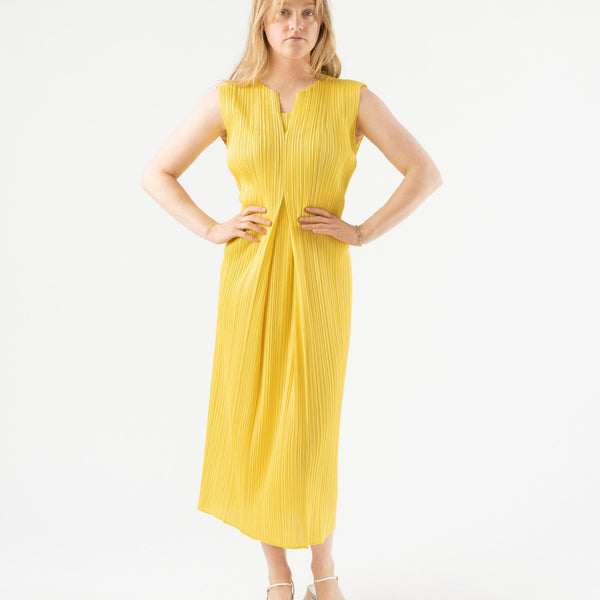 Pleats Please Issey Miyake Monthly Colors April Dress in Light Yellow  Curated at Jake and Jones