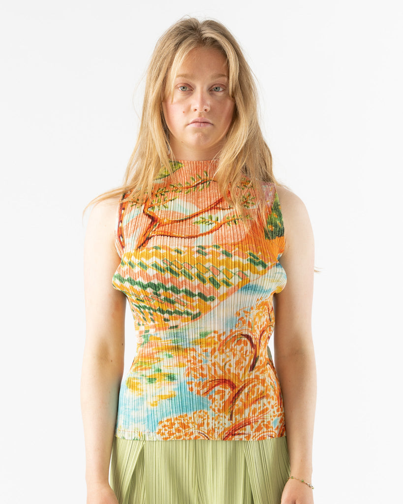 Pleats Please Issey Miyake, A-Poc Bloom Top in Orange - Kasuri