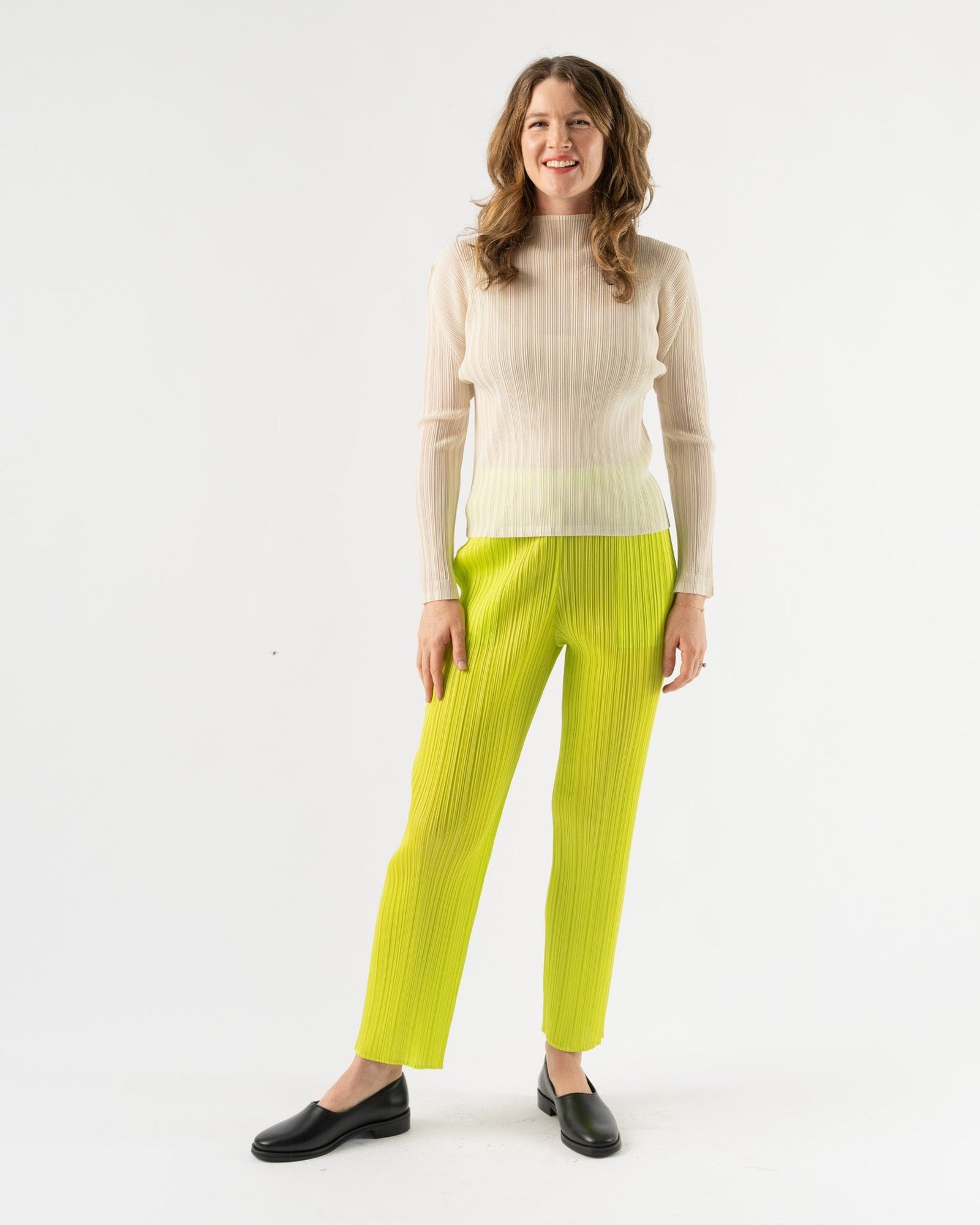 Pleats Please Issey Miyake New Colorful Basics Pants in Yellow Green  Curated at Jake and Jones