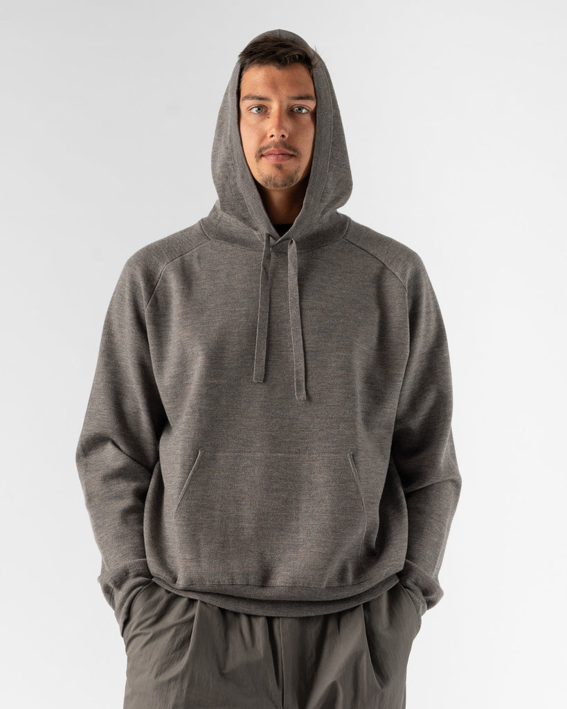 Studio Nicholson Arne Knit Hooded Jumper in Lichen Marl