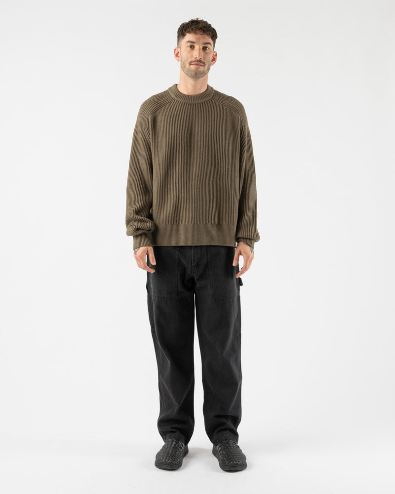 Studio Nicholson Arum Rib Saddle Shoulder Crew Sweater in Carob